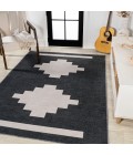 WSH111A Area Rug Adriel Geometric Tribal Medallion Machine-Washable Black/Cream 3 ft. x 5 ft. Area Rug