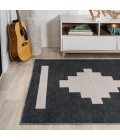 WSH111A Area Rug Adriel Geometric Tribal Medallion Machine-Washable Black/Cream 3 ft. x 5 ft. Area Rug