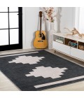 WSH111A Area Rug Adriel Geometric Tribal Medallion Machine-Washable Black/Cream 3 ft. x 5 ft. Area Rug