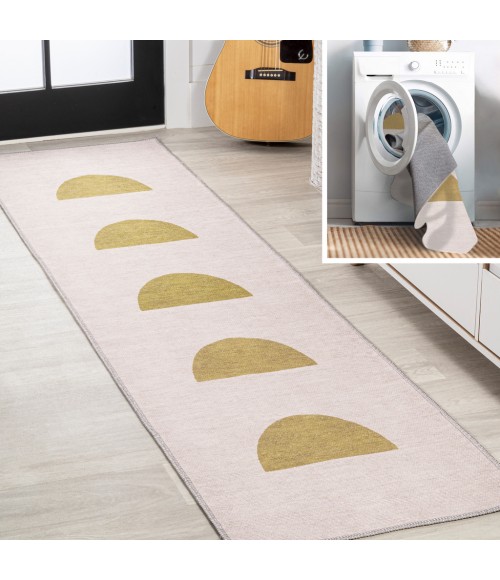 WSH112A Area Rug Luola Minimalist Geometric Machine-Washable Cream/Moss 2 ft. x 8 ft. Runner Rug