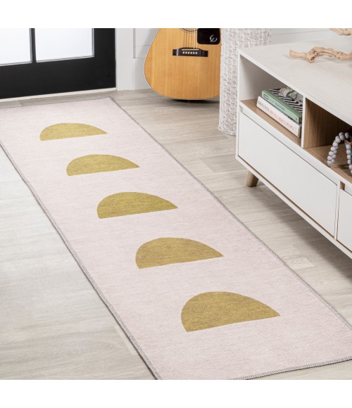 WSH112A Area Rug Luola Minimalist Geometric Machine-Washable Cream/Moss 2 ft. x 8 ft. Runner Rug