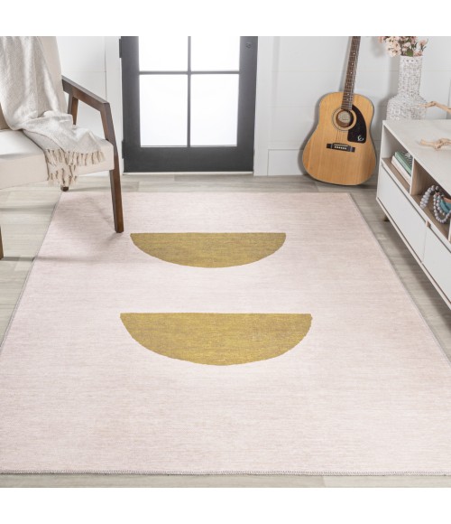 WSH112A Area Rug Luola Minimalist Geometric Machine-Washable Cream/Moss 3 ft. x 5 ft. Area Rug