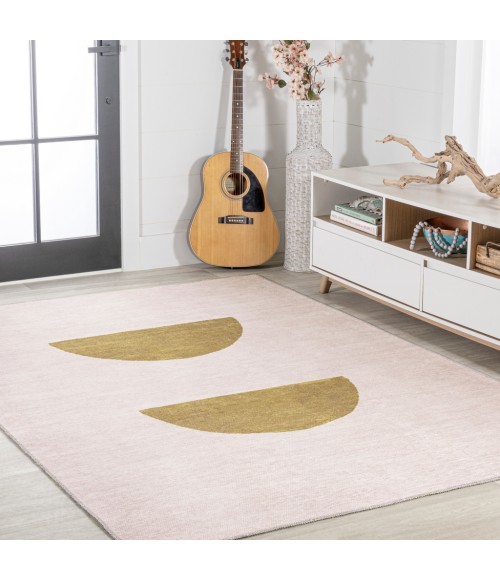 WSH112A Area Rug Luola Minimalist Geometric Machine-Washable Cream/Moss 3 ft. x 5 ft. Area Rug