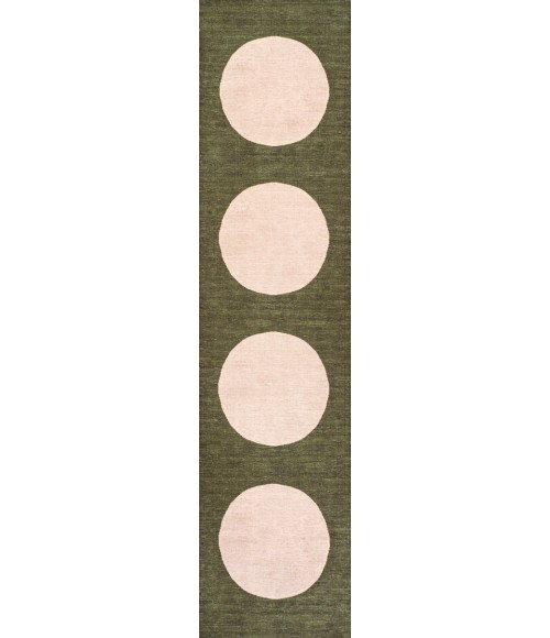 WSH113B Area Rug Cirkel Minimalist Geometric Dot Machine-Washable Green/Cream 2 ft. x 8 ft. Runner Rug