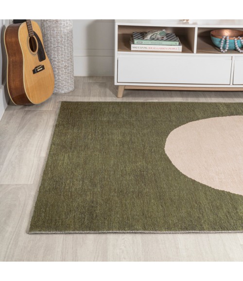 WSH113B Area Rug Cirkel Minimalist Geometric Dot Machine-Washable Green/Cream 8 ft. x 10 ft. Area Rug