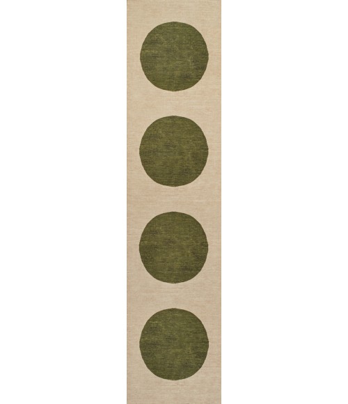 WSH113C Area Rug Cirkel Minimalist Geometric Dot Machine-Washable Cream/Green 2 ft. x 8 ft. Runner Rug