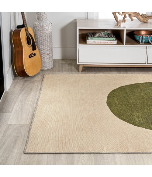WSH113C Area Rug Cirkel Minimalist Geometric Dot Machine-Washable Cream/Green 8 ft. x 10 ft. Area Rug