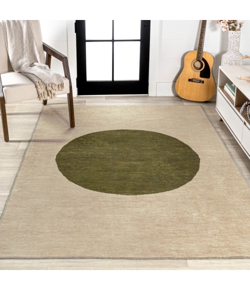WSH113C Area Rug Cirkel Minimalist Geometric Dot Machine-Washable Cream/Green 8 ft. x 10 ft. Area Rug