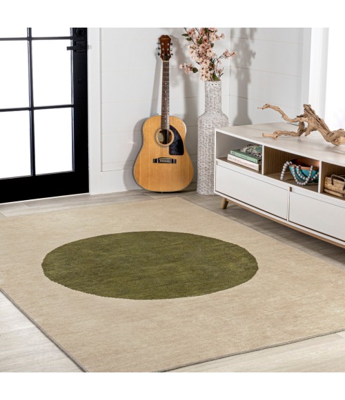 WSH113C Area Rug Cirkel Minimalist Geometric Dot Machine-Washable Cream/Green 8 ft. x 10 ft. Area Rug