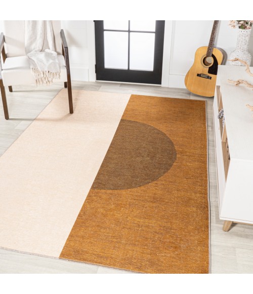 WSH114A Area Rug Demie Minimalist Graphic Circle Machine-Washable Brown/Cream/Terracotta 4 ft. x 6 ft. Area Rug
