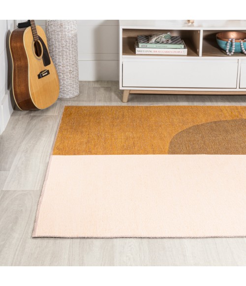 WSH114A Area Rug Demie Minimalist Graphic Circle Machine-Washable Brown/Cream/Terracotta 4 ft. x 6 ft. Area Rug