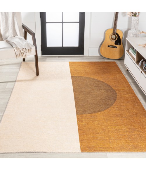 WSH114A Area Rug Demie Minimalist Graphic Circle Machine-Washable Brown/Cream/Terracotta 4 ft. x 6 ft. Area Rug