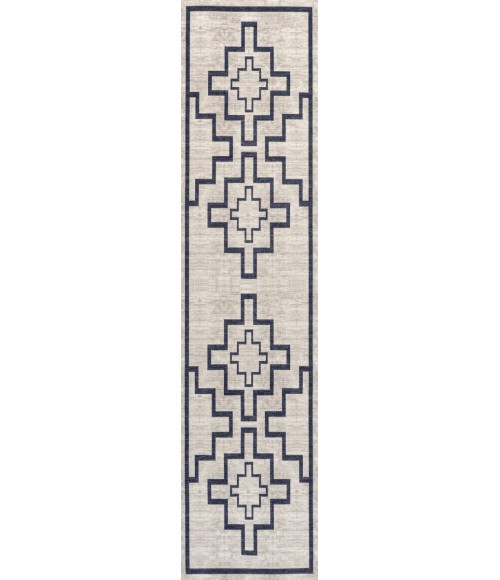 WSH115A Area Rug Ashkii Minimalist Medallion Machine-Washable Ivory/Dark Gray 2 ft. x 8 ft. Runner Rug