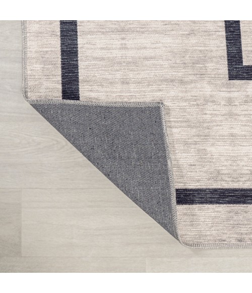 WSH115A Area Rug Ashkii Minimalist Medallion Machine-Washable Ivory/Dark Gray 5 ft. x 8 ft. Area Rug