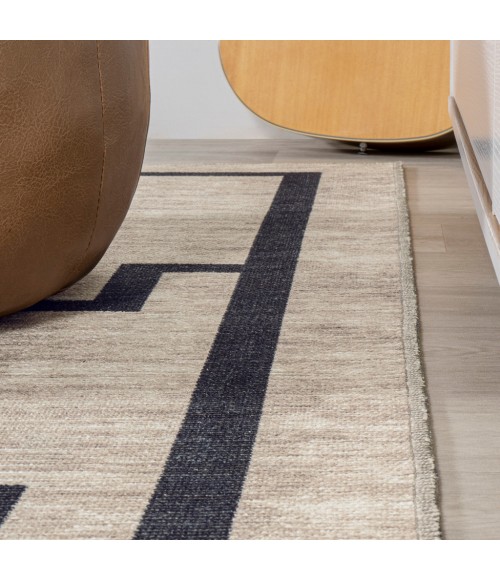 WSH115A Area Rug Ashkii Minimalist Medallion Machine-Washable Ivory/Dark Gray 5 ft. x 8 ft. Area Rug
