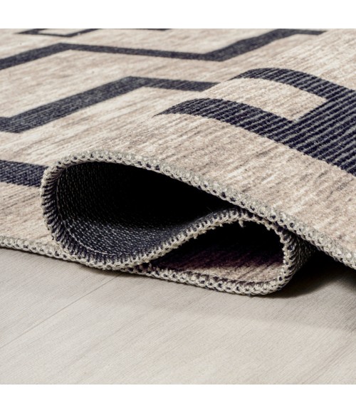 WSH115A Area Rug Ashkii Minimalist Medallion Machine-Washable Ivory/Dark Gray 2 ft. x 8 ft. Runner Rug