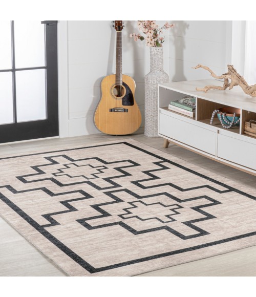 WSH115A Area Rug Ashkii Minimalist Medallion Machine-Washable Ivory/Dark Gray 5 ft. x 8 ft. Area Rug