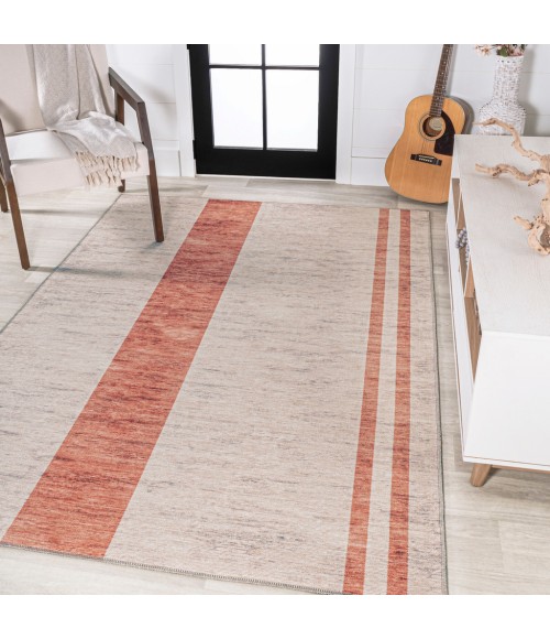 WSH116A Area Rug Raita Modern Distressed Stripe Machine-Washable Ivory/Peach 9 ft. x 12 ft. Area Rug