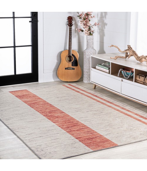 WSH116A Area Rug Raita Modern Distressed Stripe Machine-Washable Ivory/Peach 9 ft. x 12 ft. Area Rug