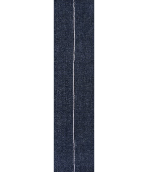 WSH117A Area Rug Linja Solid Centre Stripe Machine-Washable Navy/Gray 2 ft. x 8 ft. Runner Rug