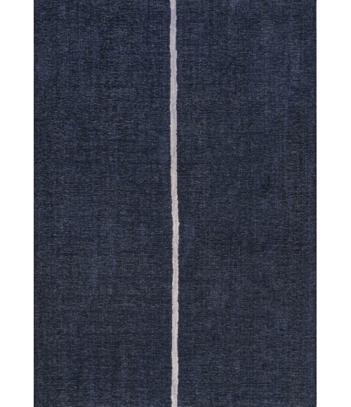 WSH117A Area Rug Linja Solid Centre Stripe Machine-Washable Navy/Gray 8 ft. x 10 ft. Area Rug