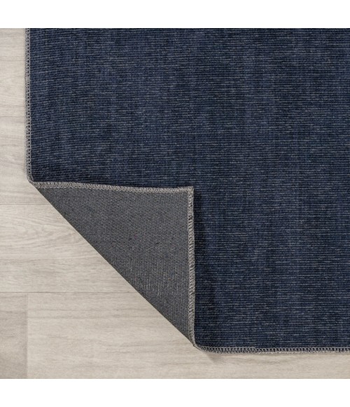 WSH117A Area Rug Linja Solid Centre Stripe Machine-Washable Navy/Gray 8 ft. x 10 ft. Area Rug