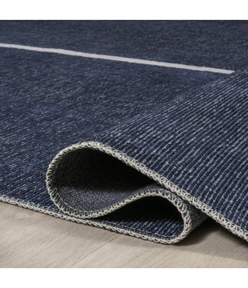 WSH117A Area Rug Linja Solid Centre Stripe Machine-Washable Navy/Gray 2 ft. x 8 ft. Runner Rug