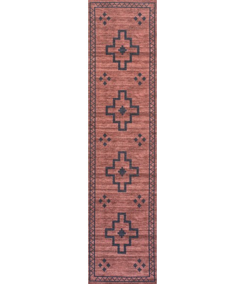 WSH118A Area Rug Korsa Geometric Medallion Machine-Washable Red/Dark Gray 2 ft. x 8 ft. Runner Rug