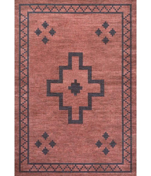 WSH118A Area Rug Korsa Geometric Medallion Machine-Washable Red/Dark Gray 9 ft. x 12 ft. Area Rug