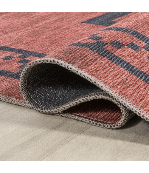 WSH118A Area Rug Korsa Geometric Medallion Machine-Washable Red/Dark Gray 2 ft. x 8 ft. Runner Rug