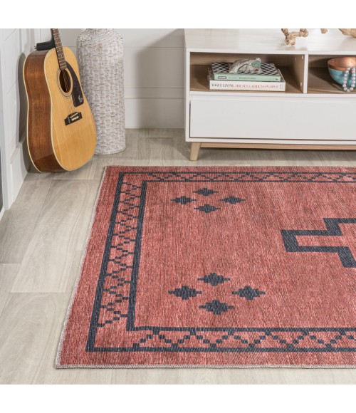 WSH118A Area Rug Korsa Geometric Medallion Machine-Washable Red/Dark Gray 9 ft. x 12 ft. Area Rug