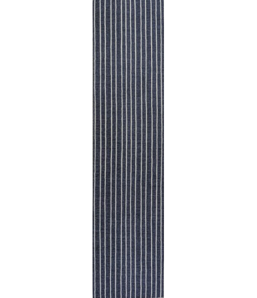 WSH119A Area Rug Rand Distressed Ticking Stripe Machine-Washable Navy/Gray 2 ft. x 8 ft. Runner Rug