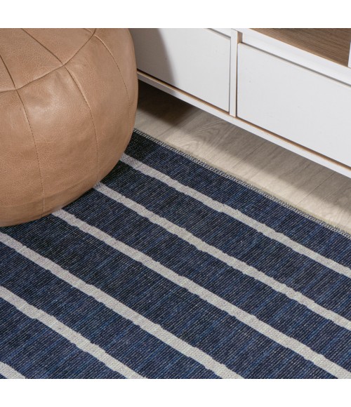 WSH119A Area Rug Rand Distressed Ticking Stripe Machine-Washable Navy/Gray 5 ft. x 8 ft. Area Rug