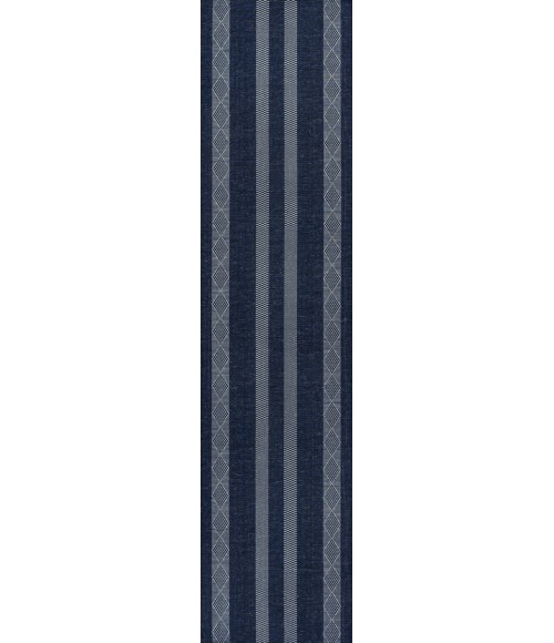 Nautisk Trellis Stripe Machine-Washable Navy/Gray 2 ft. x 8 ft. Runner Rug