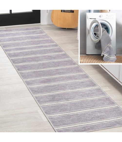 WSH121A Area Rug Bande Distressed Ticking Stripe Machine-Washable Lavender/Ivory 2 ft. x 8 ft. Runner Rug