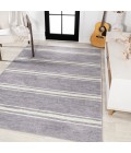 WSH121A Area Rug Bande Distressed Ticking Stripe Machine-Washable Lavender/Ivory 8 ft. x 10 ft. Area Rug