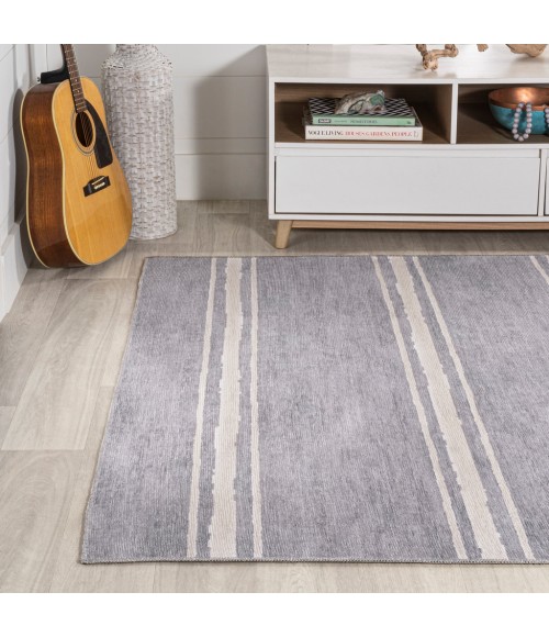 WSH121A Area Rug Bande Distressed Ticking Stripe Machine-Washable Lavender/Ivory 8 ft. x 10 ft. Area Rug