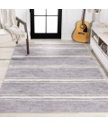 WSH121A Area Rug Bande Distressed Ticking Stripe Machine-Washable Lavender/Ivory 8 ft. x 10 ft. Area Rug