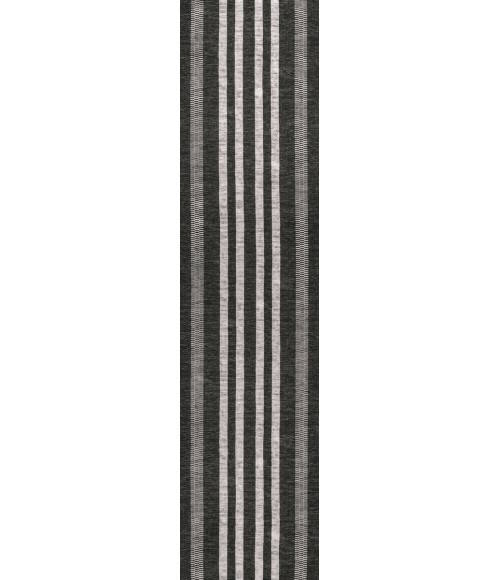 Vichy Geometric Striped Machine-Washable Black/Ivory 2 ft. x 8 ft. Runner Rug
