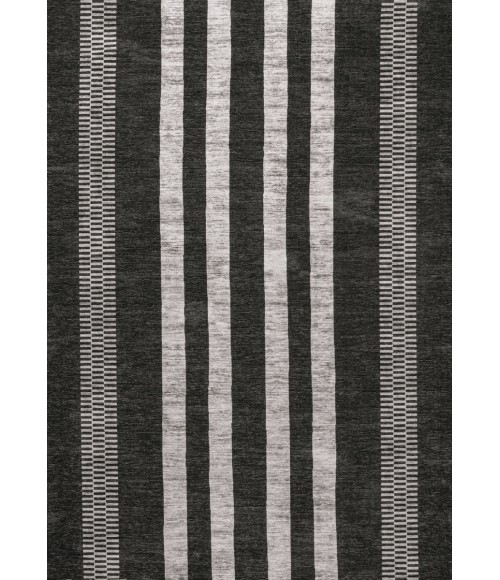 WSH122A Area Rug Vichy Geometric Striped Machine-Washable Black/Ivory 8 ft. x 10 ft. Area Rug