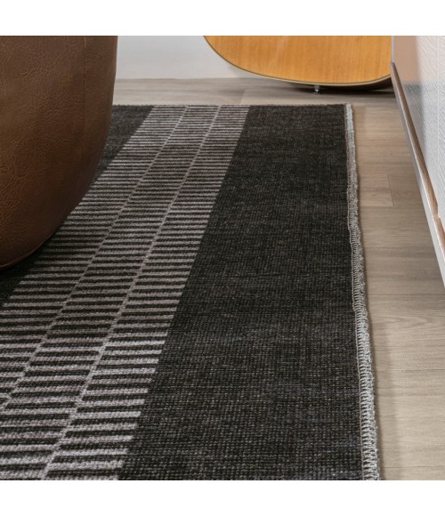 WSH122A Area Rug Vichy Geometric Striped Machine-Washable Black/Ivory 8 ft. x 10 ft. Area Rug