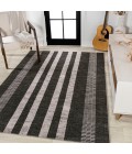 WSH122A Area Rug Vichy Geometric Striped Machine-Washable Black/Ivory 8 ft. x 10 ft. Area Rug