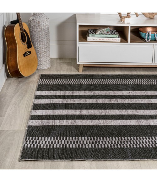 WSH122A Area Rug Vichy Geometric Striped Machine-Washable Black/Ivory 8 ft. x 10 ft. Area Rug