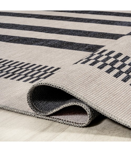 WSH122B Area Rug Vichy Geometric Striped Machine-Washable Ivory/Dark Gray 2 ft. x 8 ft. Runner Rug