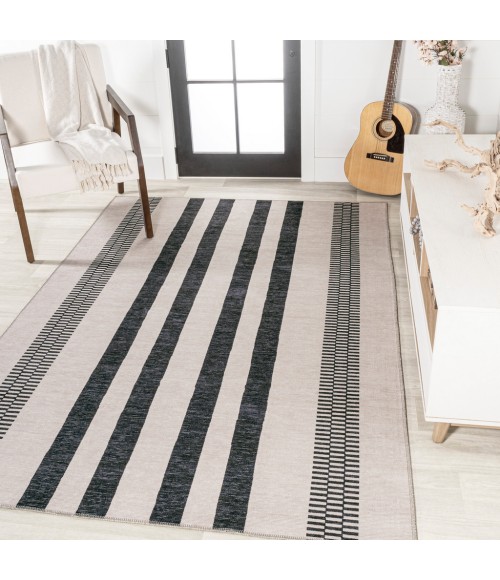 WSH122B Area Rug Vichy Geometric Striped Machine-Washable Ivory/Dark Gray 8 ft. x 10 ft. Area Rug