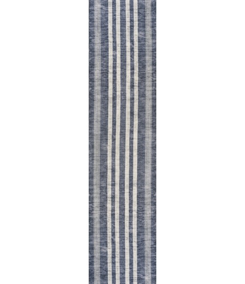 WASHABLE Area Rug Vichy Geometric Striped Machine-Washable Slate Gray/Ivory 2 ft. x 8 ft. Runner Rug