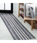 WASHABLE Area Rug Vichy Geometric Striped Machine-Washable Slate Gray/Ivory 2 ft. x 8 ft. Runner Rug