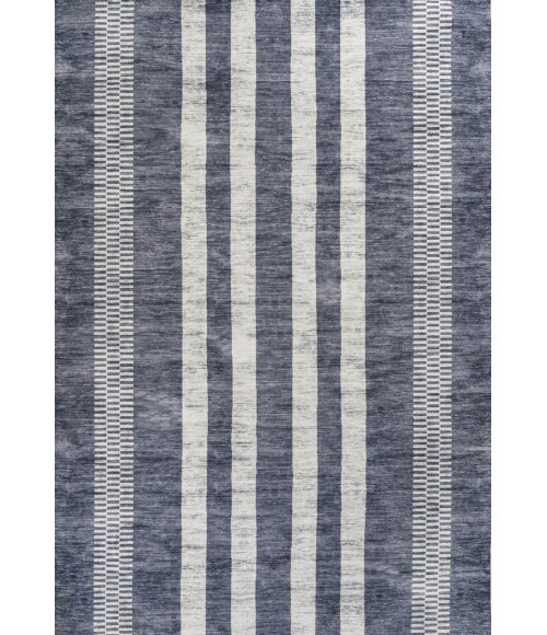WASHABLE Area Rug Vichy Geometric Striped Machine-Washable Slate Gray/Ivory 5 ft. x 8 ft. Area Rug