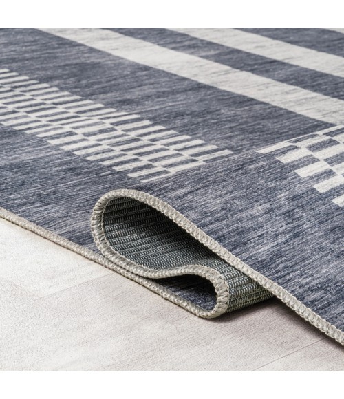 WASHABLE Area Rug Vichy Geometric Striped Machine-Washable Slate Gray/Ivory 5 ft. x 8 ft. Area Rug