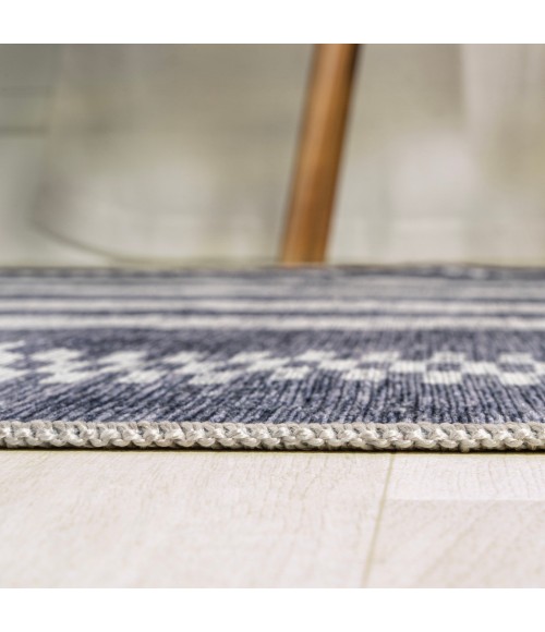 WASHABLE Area Rug Vichy Geometric Striped Machine-Washable Slate Gray/Ivory 2 ft. x 8 ft. Runner Rug
